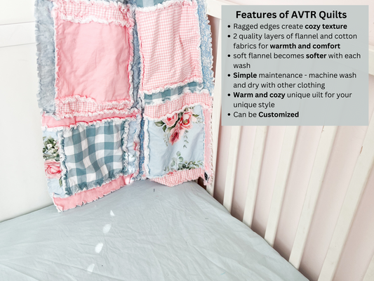 Shabby Baby Girl Rag Quilt | Vintage Pink and Blue Blankets - A Vision to Remember