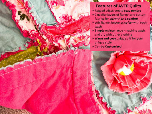 Hot Pink & Turquoise Rag Quilt – Twin Size Bright Bedding for Teen Girls - A Vision to Remember
