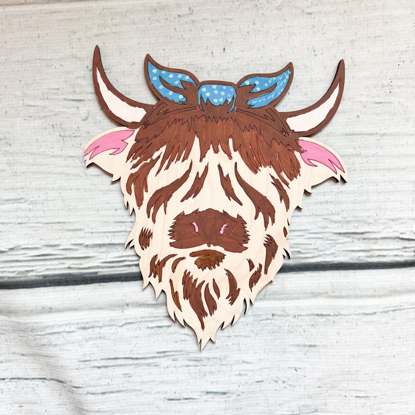 Highland Cow with Bow Sign Unpainted Wood Farm Animals Make Your Own Sign, Do It Yourself Kit DIY Door Hanger - A Vision to Remember