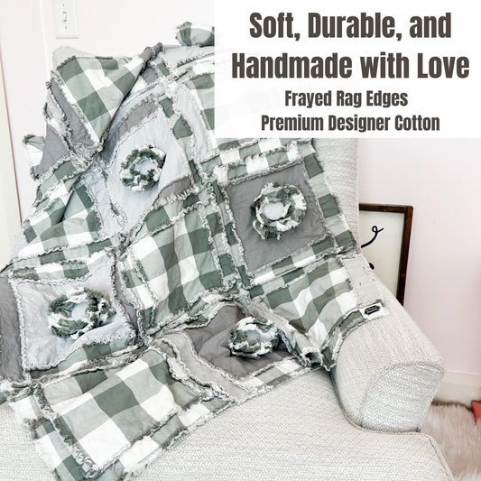 Sage Green Rag Quilt: Handmade Cottagecore Baby to Twin Bedding | Baby Girl Quilt - A Vision to Remember