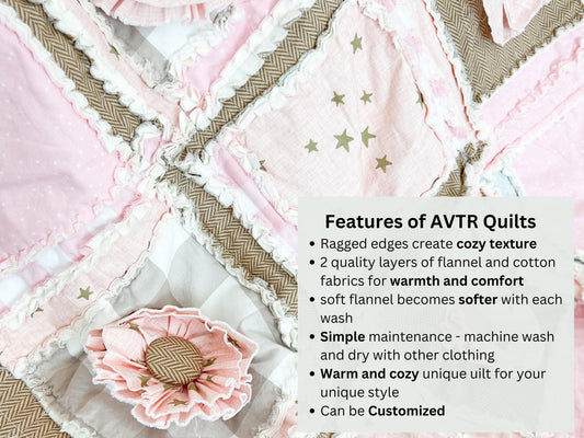 Handmade Pink Star Baby Rag Quilt: Floral Nursery Bedding | Baby Girl Quilt - A Vision to Remember