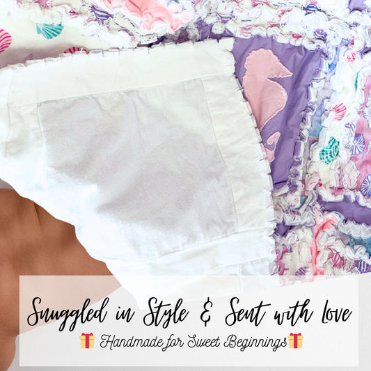 Sea Creature Twin Quilt | Purple Pink Mermaid Full, Queen, King Ocean Theme Rag Quilts | Nautical Underwater Surf Bedspread | Nautical - A Vision to Remember