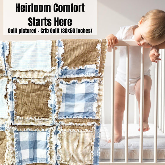 Country Plaid Crib Quilt | Handmade Heirloom Baby Gift | Soft Flannel Rag Quilt | Cozy Gender Neutral Nursery Bedding | Washable Keepsake - A Vision to Remember