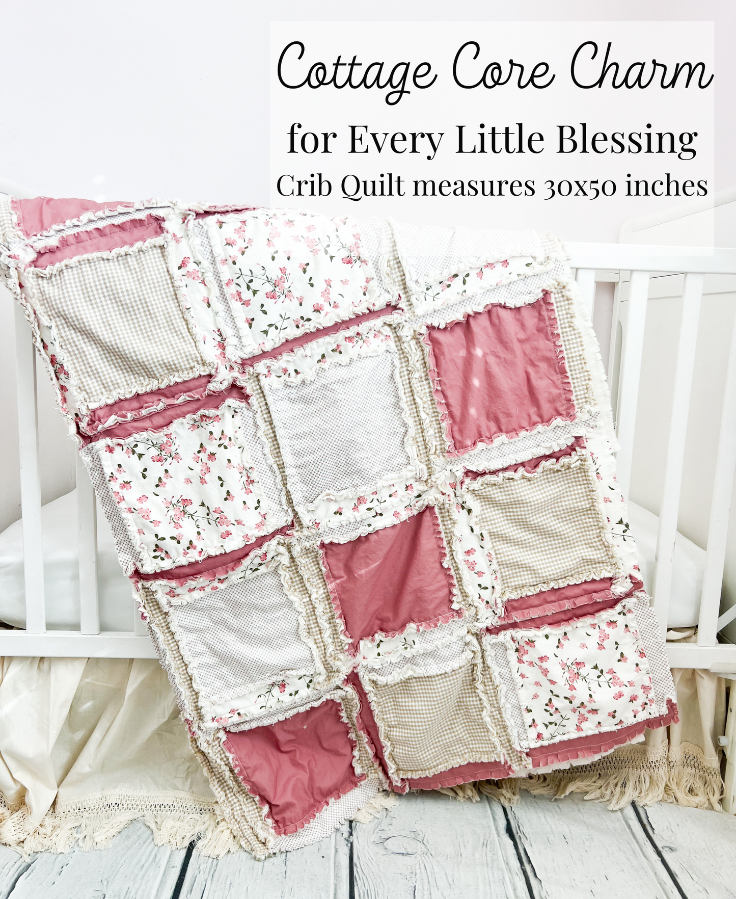 Mauve & Tan Plaid Floral Baby Girl Crib Quilt – Earthy Boho Nursery Bedding - A Vision to Remember