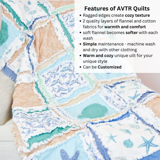 Beach Baby Bedding Rag Quilt – Coastal Theme Baby Quilt for Nursery, Handmade & Soft - A Vision to Remember