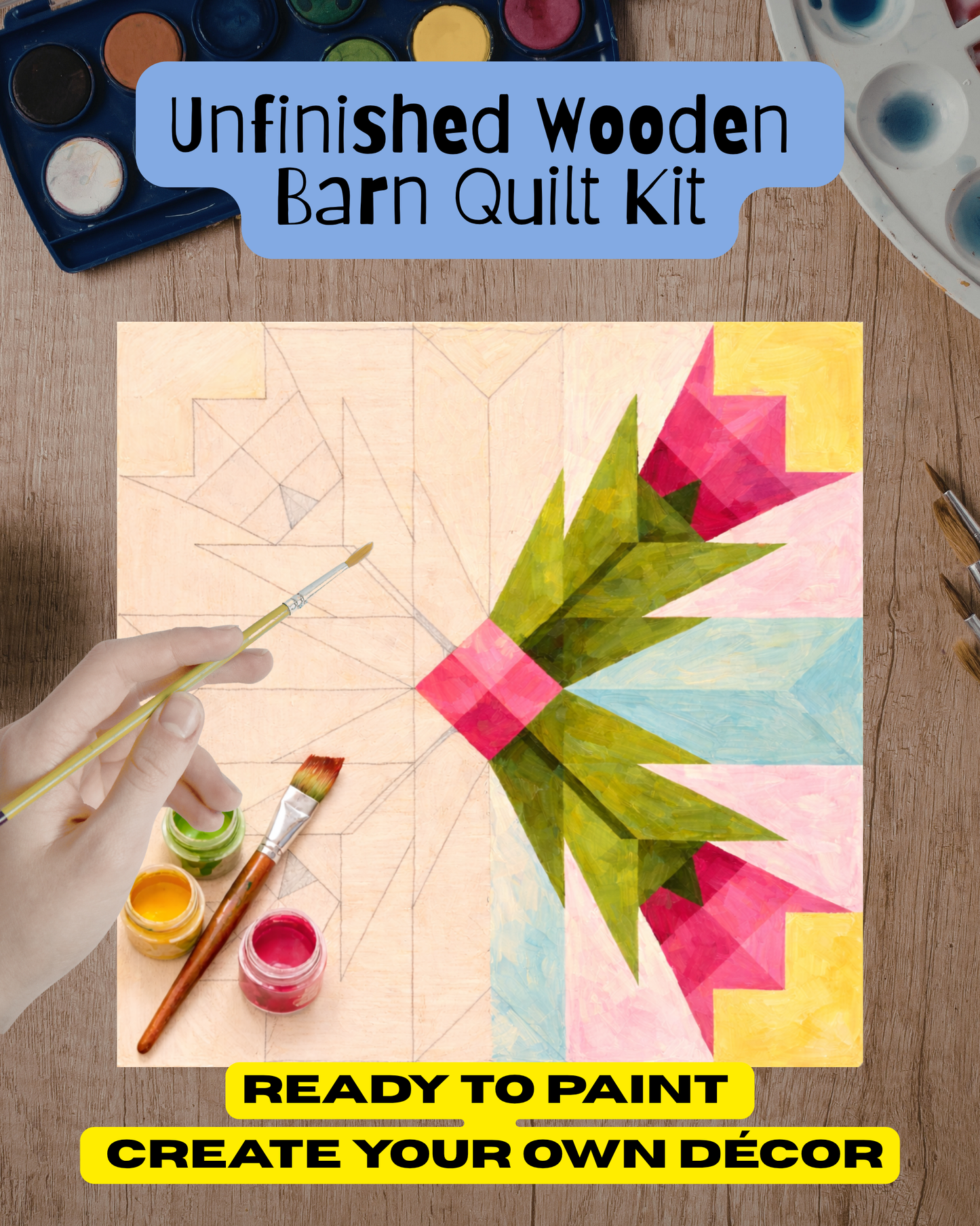 9 Inch DIY Barn Quilt Block to Paint | Unfinished Wood, Many Patterns - A Vision to Remember