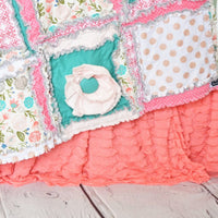 Boho Crib Bedding - Gold / Coral / Mint - A Vision to Remember