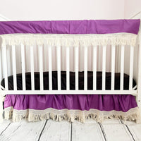 Dark Purple Fringe Trim Gathered Crib Skirt, Other Colors Available - A Vision to Remember