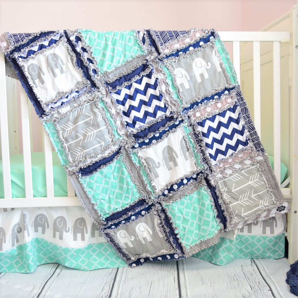Safari Crib Bedding - Mint, Navy, Gray