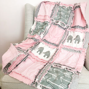 Pink Elephant Crib Bedding for Baby Girl