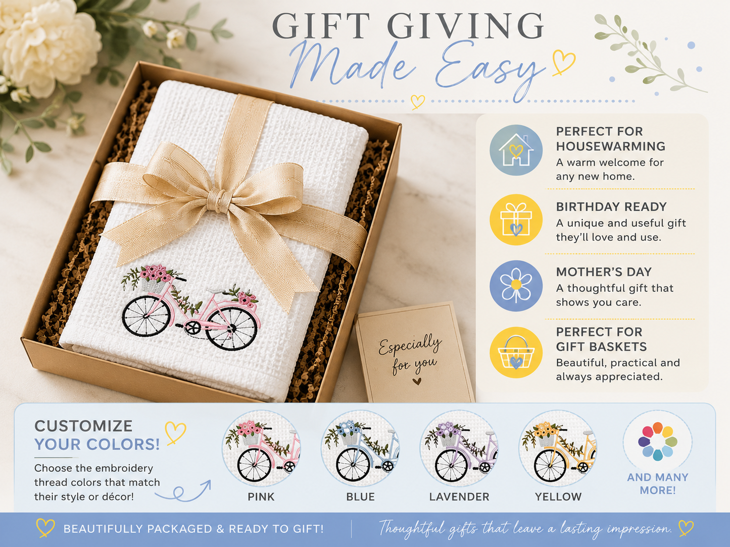 Embroidered Bicycle Kitchen Towel – Charming & Stylish Kitchen Décor - A Vision to Remember
