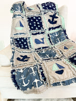 Nautical Crib Bedding Boy - Grey / Navy Blue / Sage Green - A Vision to Remember