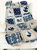 Nautical Crib Bedding Boy - Grey / Navy Blue / Sage Green - A Vision to Remember