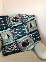 Nautical Crib Bedding Boy - Grey / Navy Blue / Sage Green - A Vision to Remember