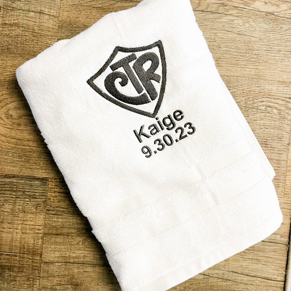 Personalized LDS Baptism Towel with Name & "Choose the Right" Shield - A Vision to Remember