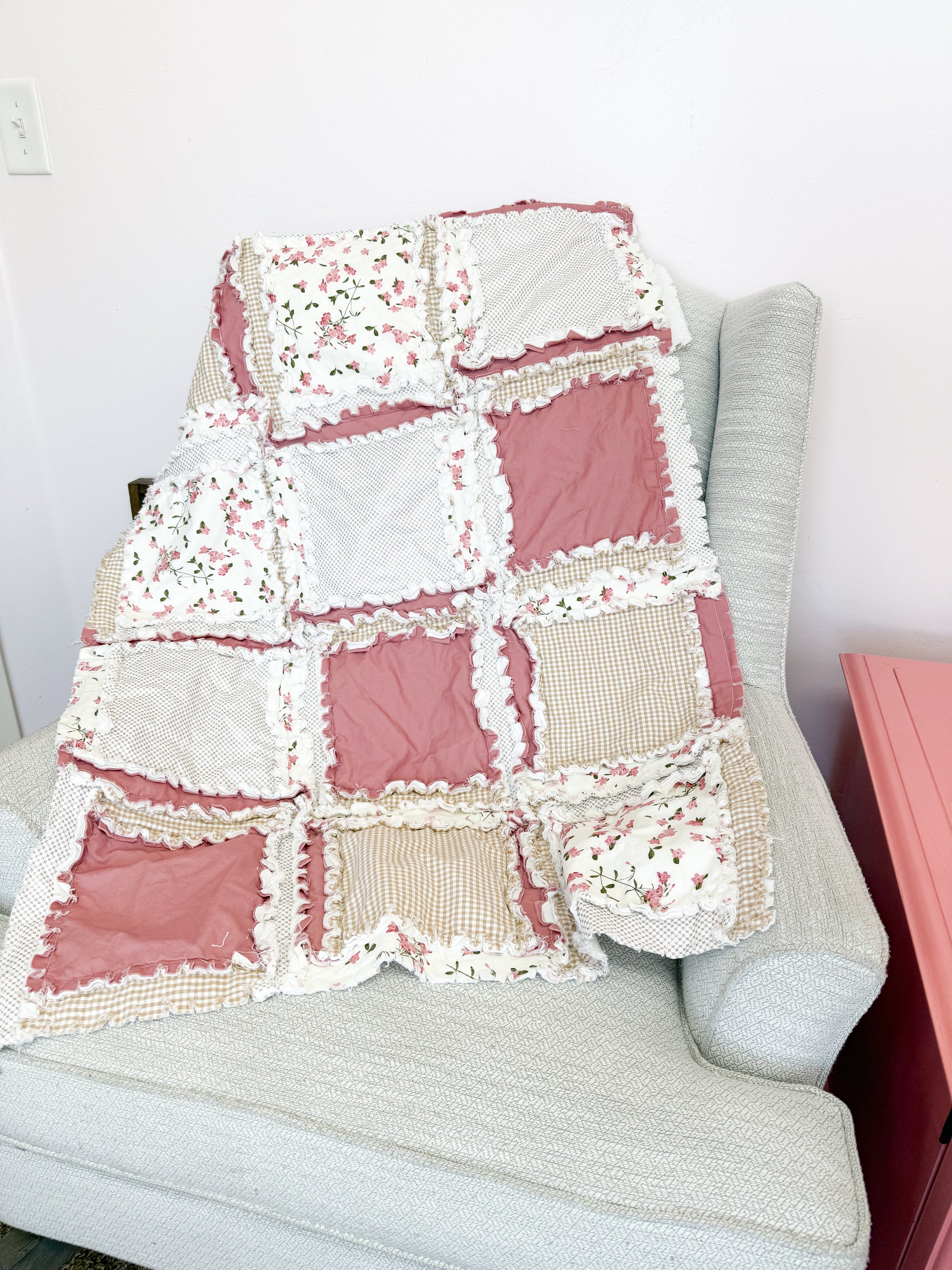Mauve & Tan Plaid Floral Baby Girl Crib Quilt – Earthy Boho Nursery Bedding - A Vision to Remember