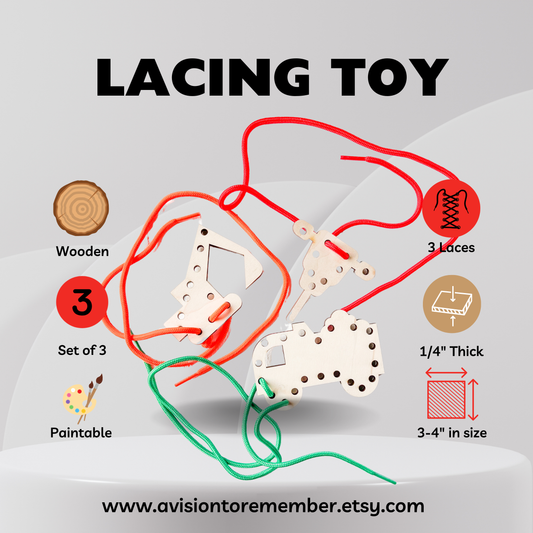 Wooden Lacing Toys, Kid Wood Sewing Card, Many Styles Available - A Vision to Remember