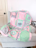 Baby Floral Crib Bedding | Handmade Rag Quilt for Baby Girl | Mint, Pink, Gray - A Vision to Remember