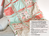 Baby Girl Boho Crib Bedding | Coral Pink Floral, Tan, and Mint Green Rag Quilt - A Vision to Remember
