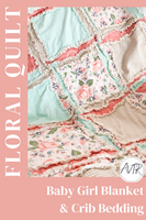 Baby Girl Boho Crib Bedding | Coral Pink Floral, Tan, and Mint Green Rag Quilt - A Vision to Remember