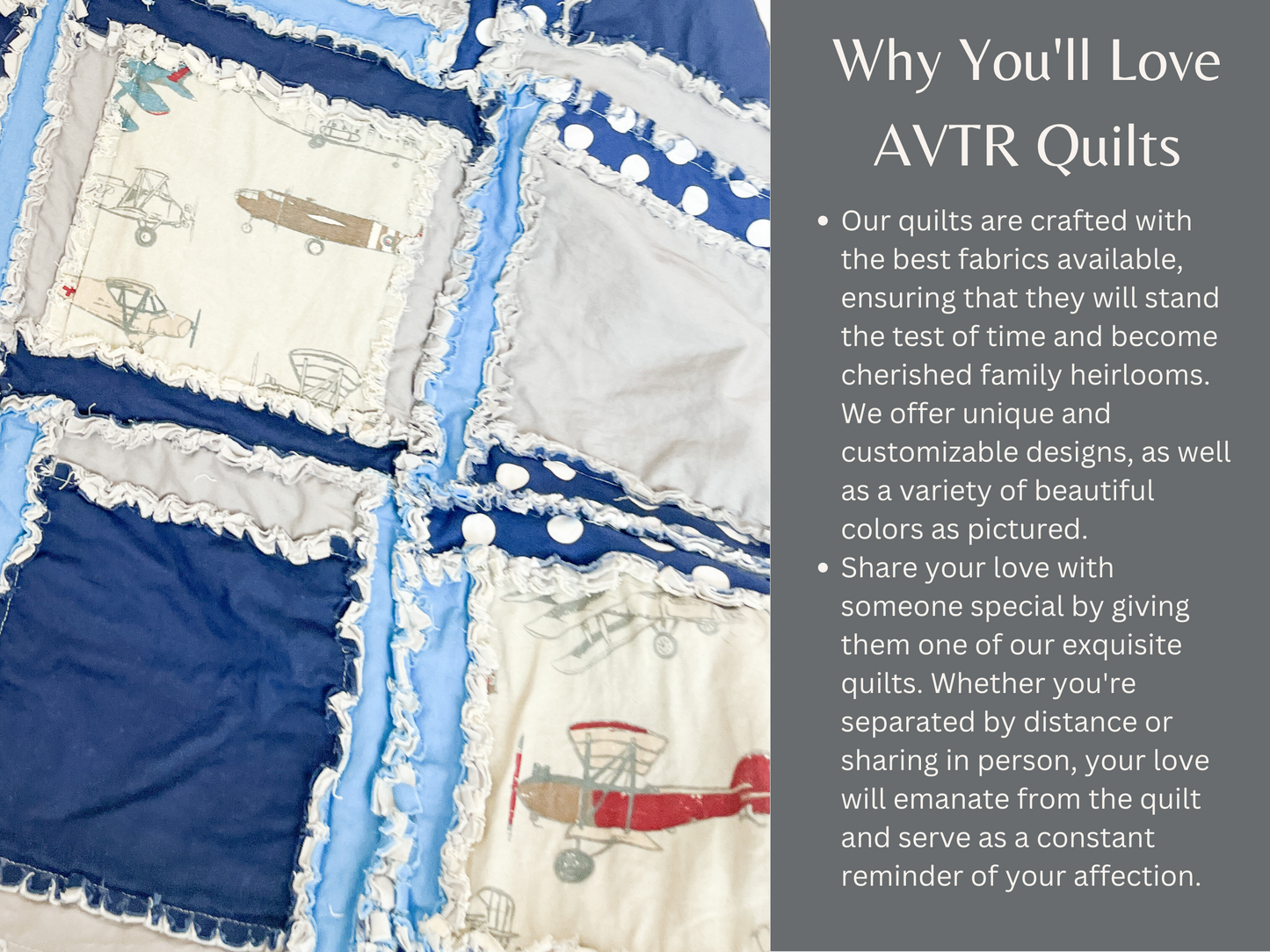Blue Airplane Nursery Bedding | Handmade Rag Quilt for Baby Boy | Navy Blue & Gray - A Vision to Remember