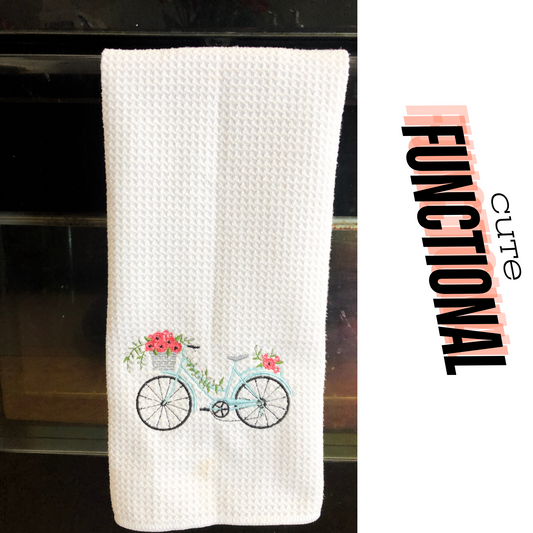 Embroidered Bicycle Kitchen Towel – Charming & Stylish Kitchen Décor - A Vision to Remember
