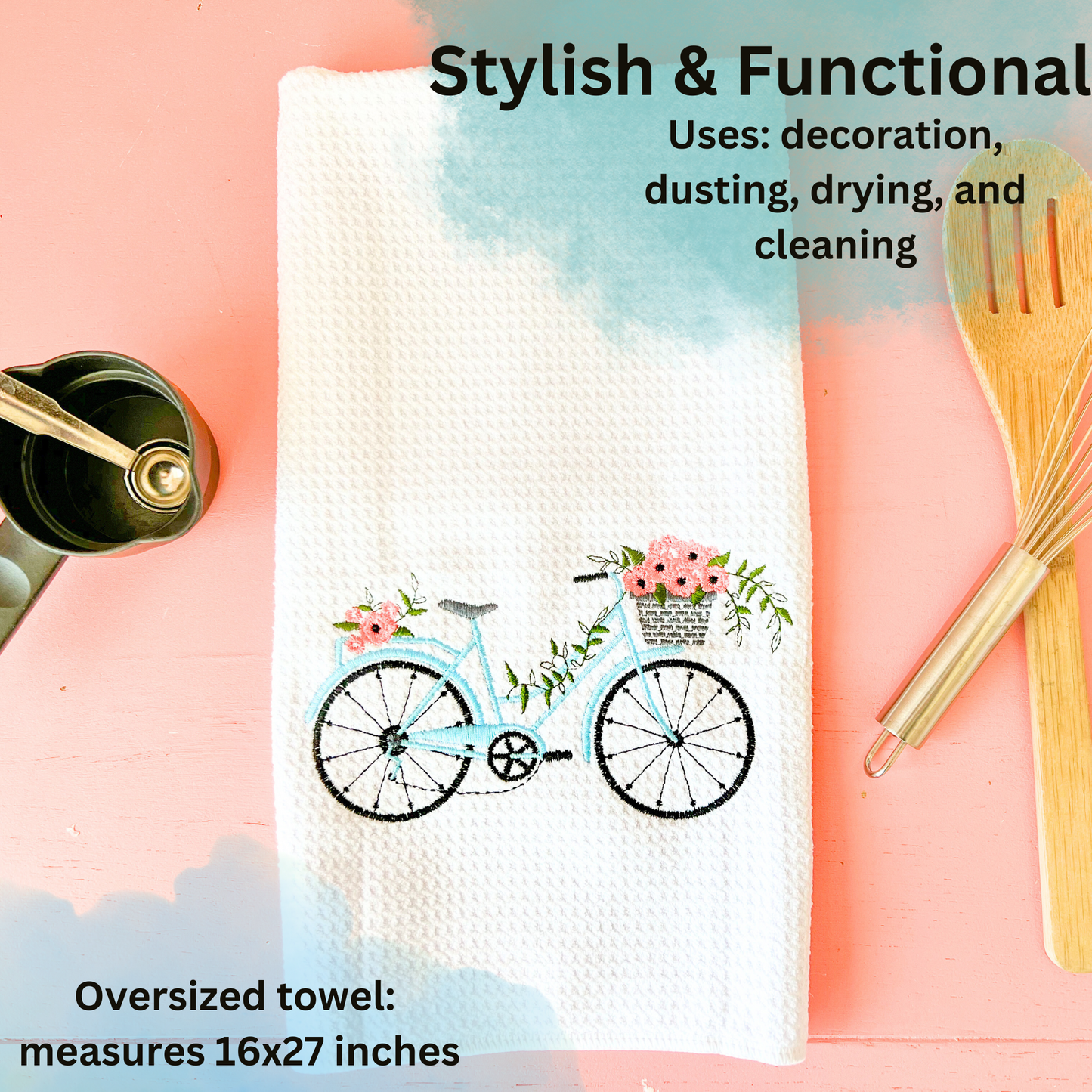 Embroidered Bicycle Kitchen Towel – Charming & Stylish Kitchen Décor - A Vision to Remember