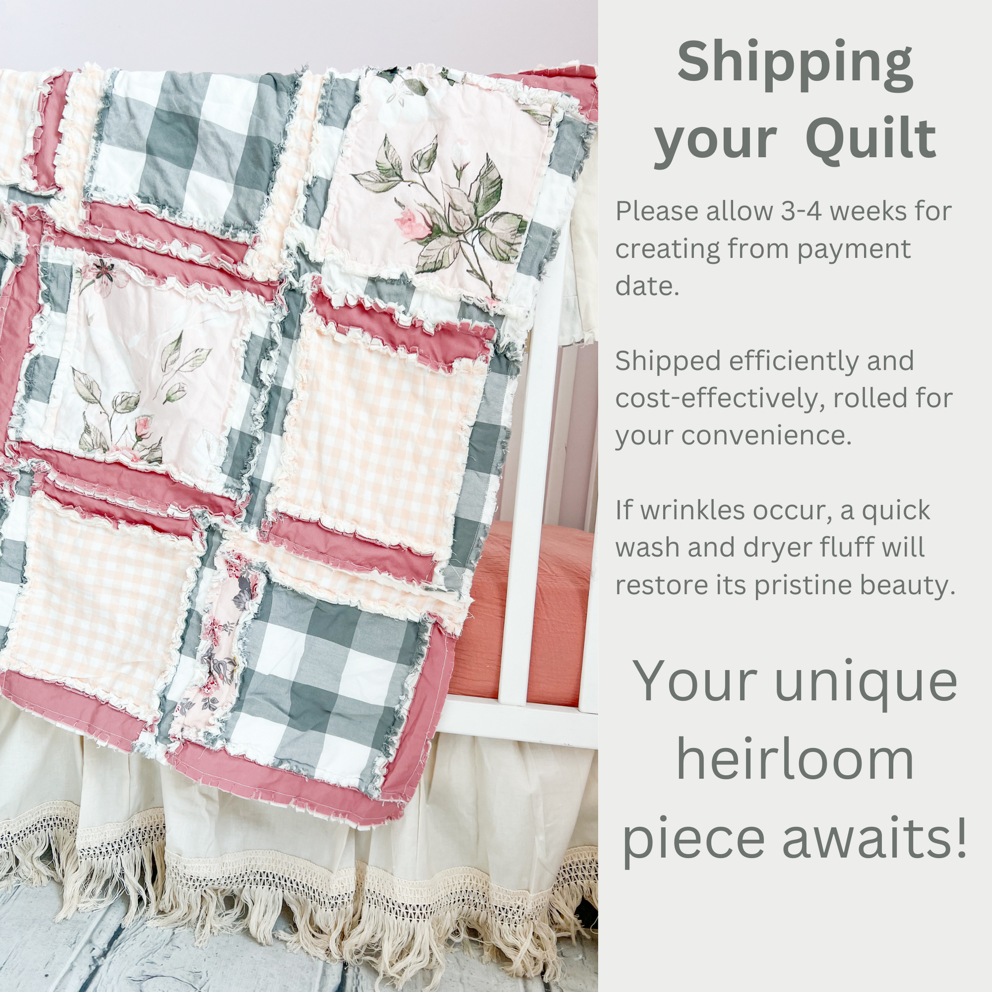 Baby Girl Boho Crib Bedding | Mauve Pink Floral and Sage Green Plaid - A Vision to Remember