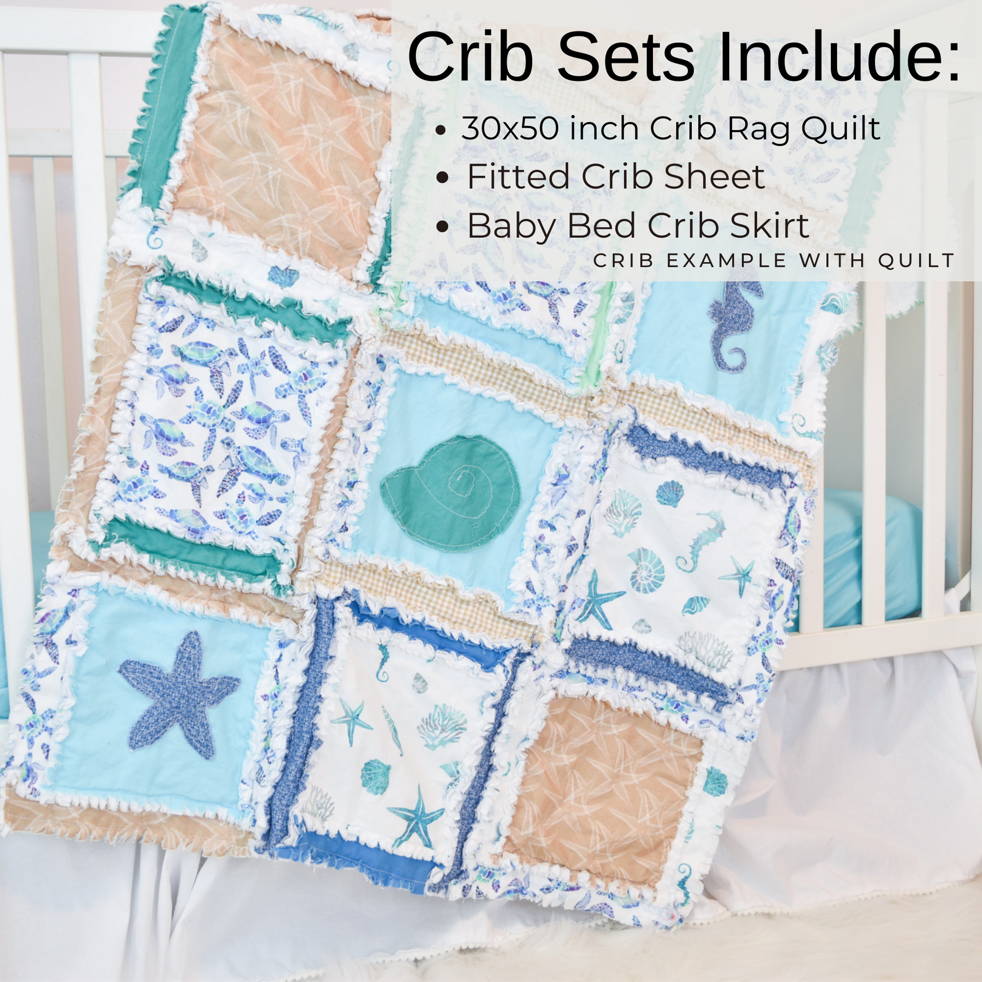 Beach Baby Bedding Rag Quilt – Coastal Theme Baby Quilt for Nursery, Handmade & Soft - A Vision to Remember