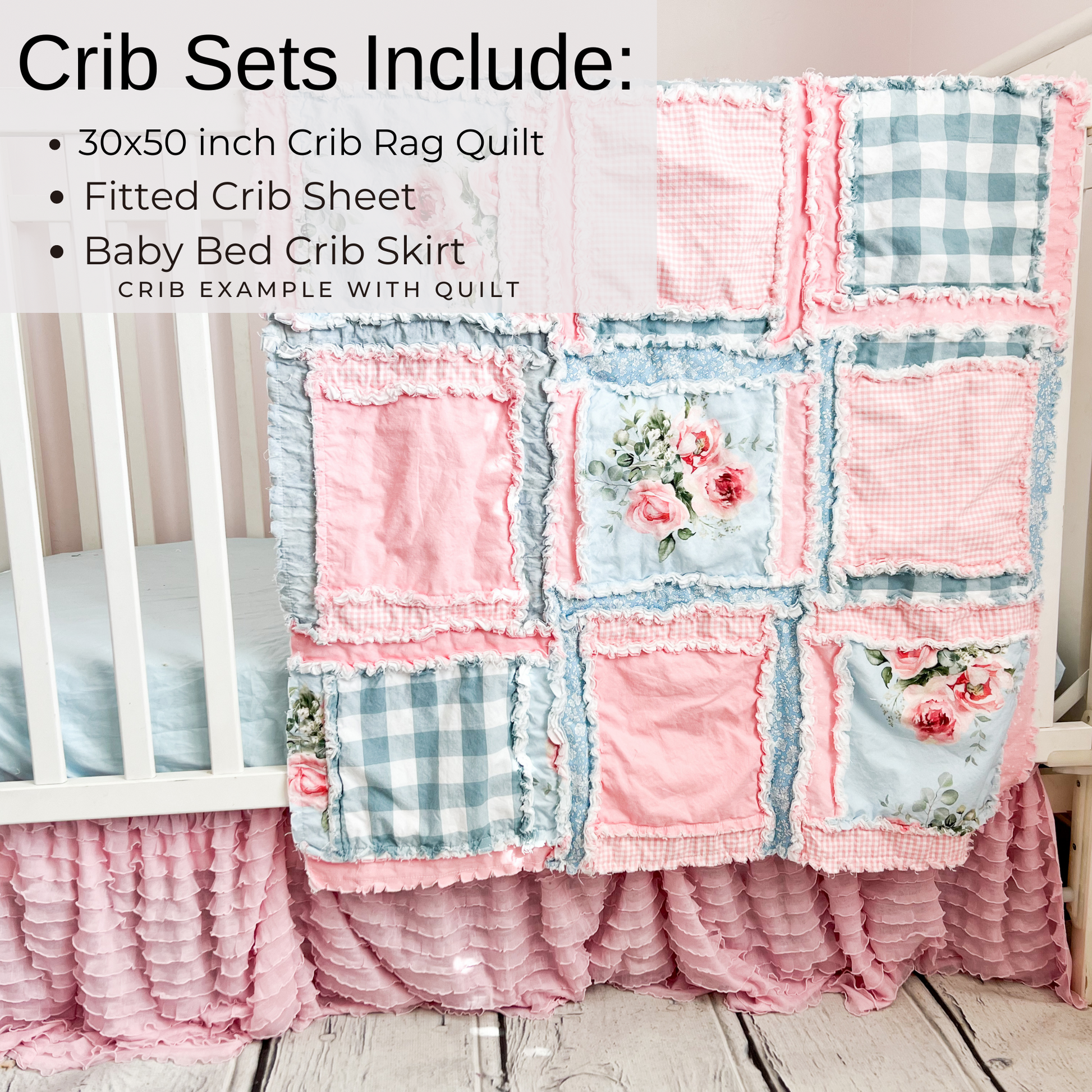 Shabby Baby Girl Rag Quilt | Vintage Pink and Blue Blankets - A Vision to Remember