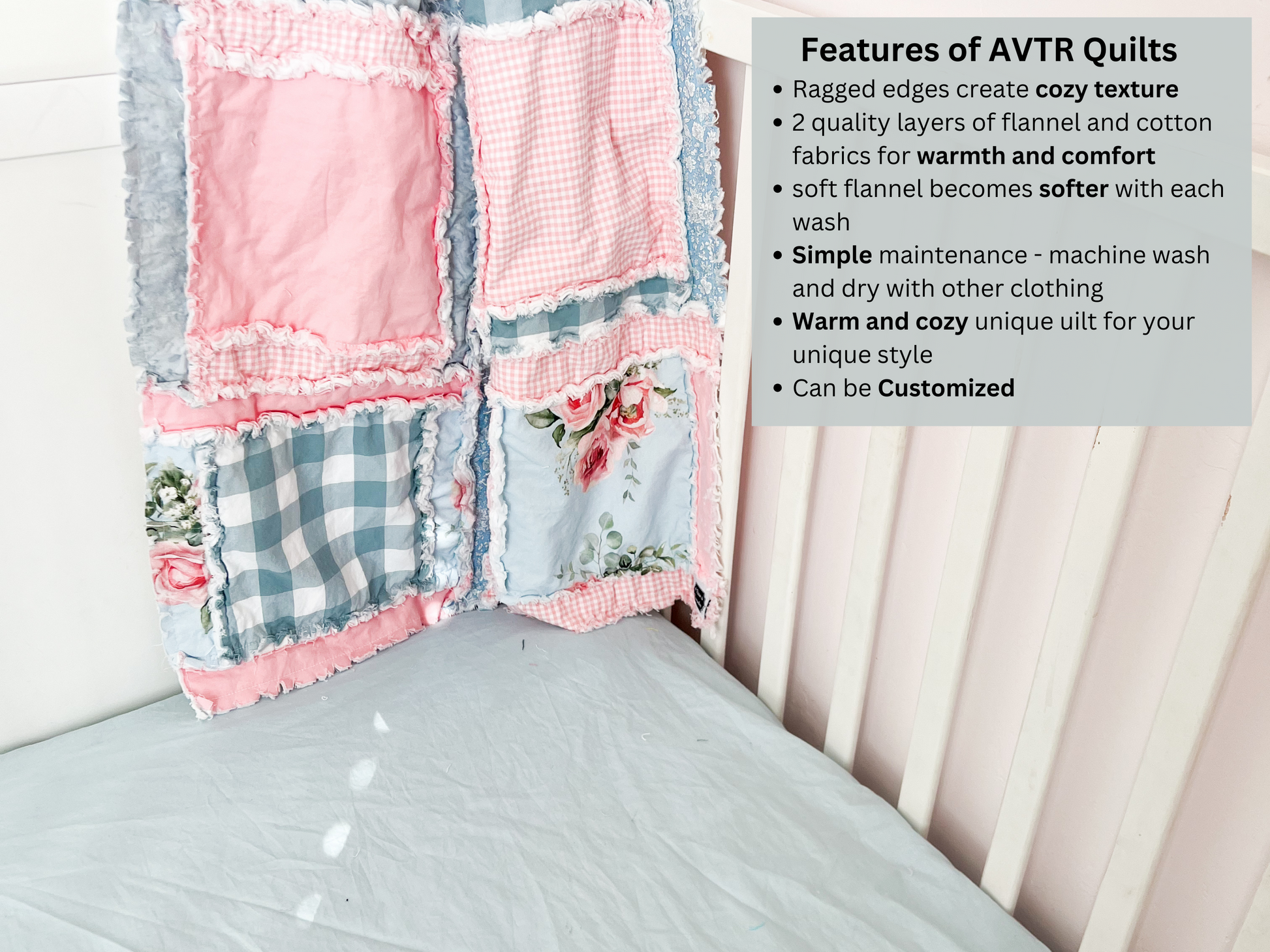 Shabby Baby Girl Rag Quilt | Vintage Pink and Blue Blankets - A Vision to Remember