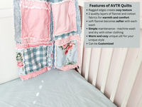 Shabby Baby Girl Rag Quilt | Vintage Pink and Blue Blankets - A Vision to Remember