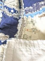 Airplane Quilt Baby Rag Quilt, Boy Crib Bedding Set, Baby Shower Git