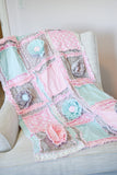 Baby Girl Quilt, Baby Girl Rag Quilt, Floral Crib Bedding, Light Pink and Mint Green Baby Rag Quilt - A Vision to Remember