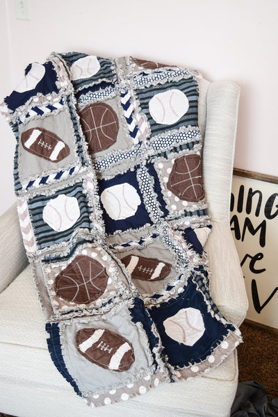 Baby Rag Quilt, Sports Blanket for Boy Crib Bedding Set Sports