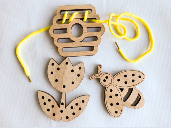 Bumblebee Toys Lacing Card, Lacing Toy, Fine Motor Wooden Toys for Kids