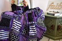 Purple Gothic Bedding, Queen Size Quilt for Sale, Black and White Homemade Quilts