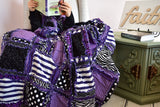 Purple Gothic Bedding, Queen Size Quilt for Sale, Black and White Homemade Quilts