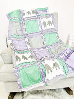 Elephant Baby Blanket Baby Girl Bedding, Elephant Quilts, Multiple Sizes including Twin Quilt, Toddler Quilt, Purple Mint Rag Quilt for Girl - A Vision to Remember