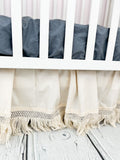 Cream MINI Crib Skirt, Linen Bedskirt Macrame Crib Bedding, Baby Shower Gift