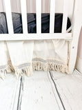 Cream MINI Crib Skirt, Linen Bedskirt Macrame Crib Bedding, Baby Shower Gift