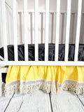 Cream MINI Crib Skirt, Linen Bedskirt Macrame Crib Bedding, Baby Shower Gift