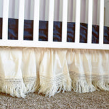 Cream MINI Crib Skirt, Linen Bedskirt Macrame Crib Bedding, Baby Shower Gift