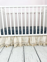 Cream MINI Crib Skirt, Linen Bedskirt Macrame Crib Bedding, Baby Shower Gift