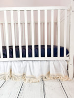 Cream MINI Crib Skirt, Linen Bedskirt Macrame Crib Bedding, Baby Shower Gift