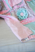 Baby Girl Quilt, Baby Girl Rag Quilt, Floral Crib Bedding, Light Pink and Mint Green Baby Rag Quilt - A Vision to Remember