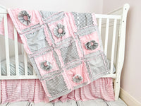 Baby Girl Quilt, Baby Girl Rag Quilt, Floral Crib Bedding, Light Pink and Mint Green Baby Rag Quilt - A Vision to Remember