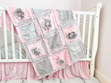 Baby Girl Quilt, Baby Girl Rag Quilt, Floral Crib Bedding, Light Pink and Mint Green Baby Rag Quilt - A Vision to Remember