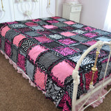 Black and Pink Quilt for Sale Handmade, Big Handmade Rag Quilts, Zebra Girl Bedding Twin Size & Queen Size Quilts