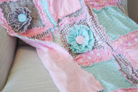 Baby Girl Quilt, Baby Girl Rag Quilt, Floral Crib Bedding, Light Pink and Mint Green Baby Rag Quilt - A Vision to Remember